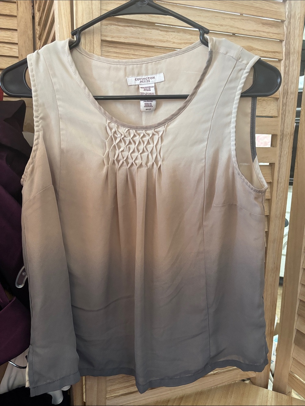 Covington Ombre Sleeveless Scoop Neck Top - Taupe to Charcoal Small Petite